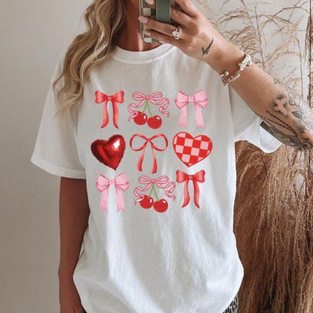 Heart Coquette T-Shirt, Cherry Shirt, Valentines Day Tee